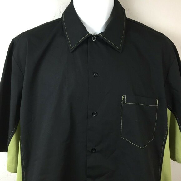 Chef Works Mens Black Button Up Shirt Black Green Chest Pocket Size L Lg Large - Picture 2 of 7